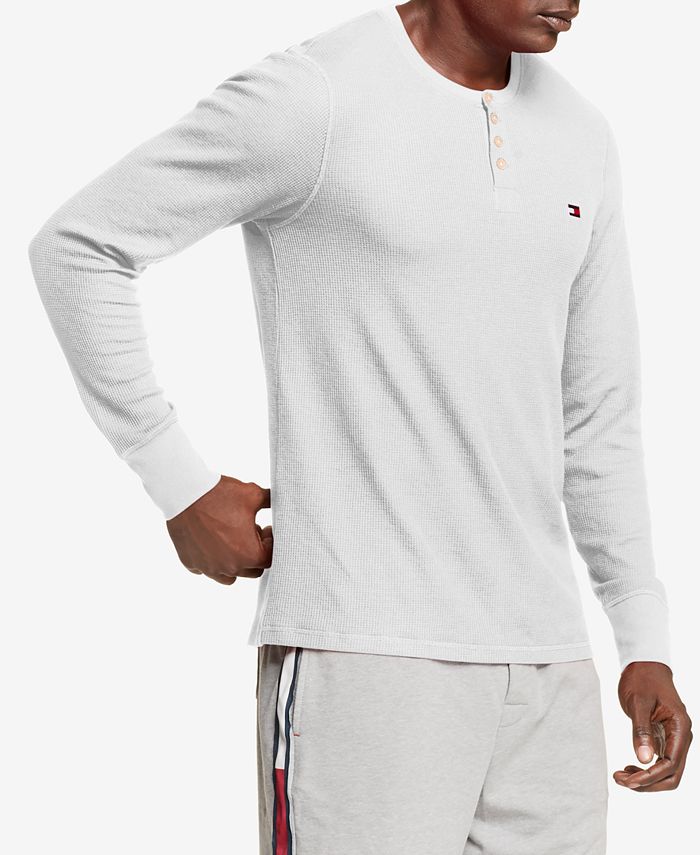 White Waffle Knit Long Sleeve Henley Top