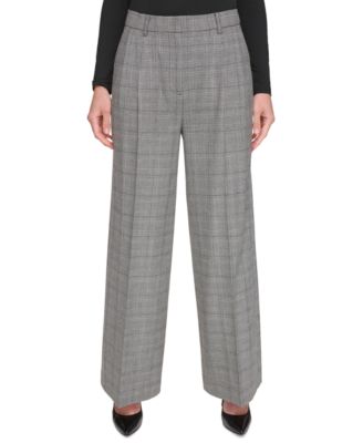 DKNY - Petite Plaid Wide-Leg Pants