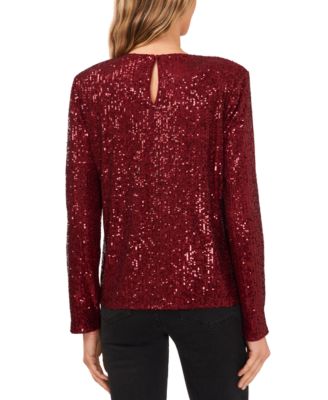 Women's Long Sleeve Crew Neck Sequin Blouse