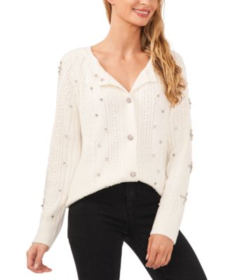 Women's Cable-Knit Rhinestone Cardigan
