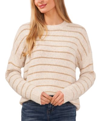CeCe - Women's Crewneck Long-Sleeve Lurex-Stripe Sweater