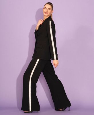 CeCe Women's Rhinestone Trim Wide-Leg Pants 