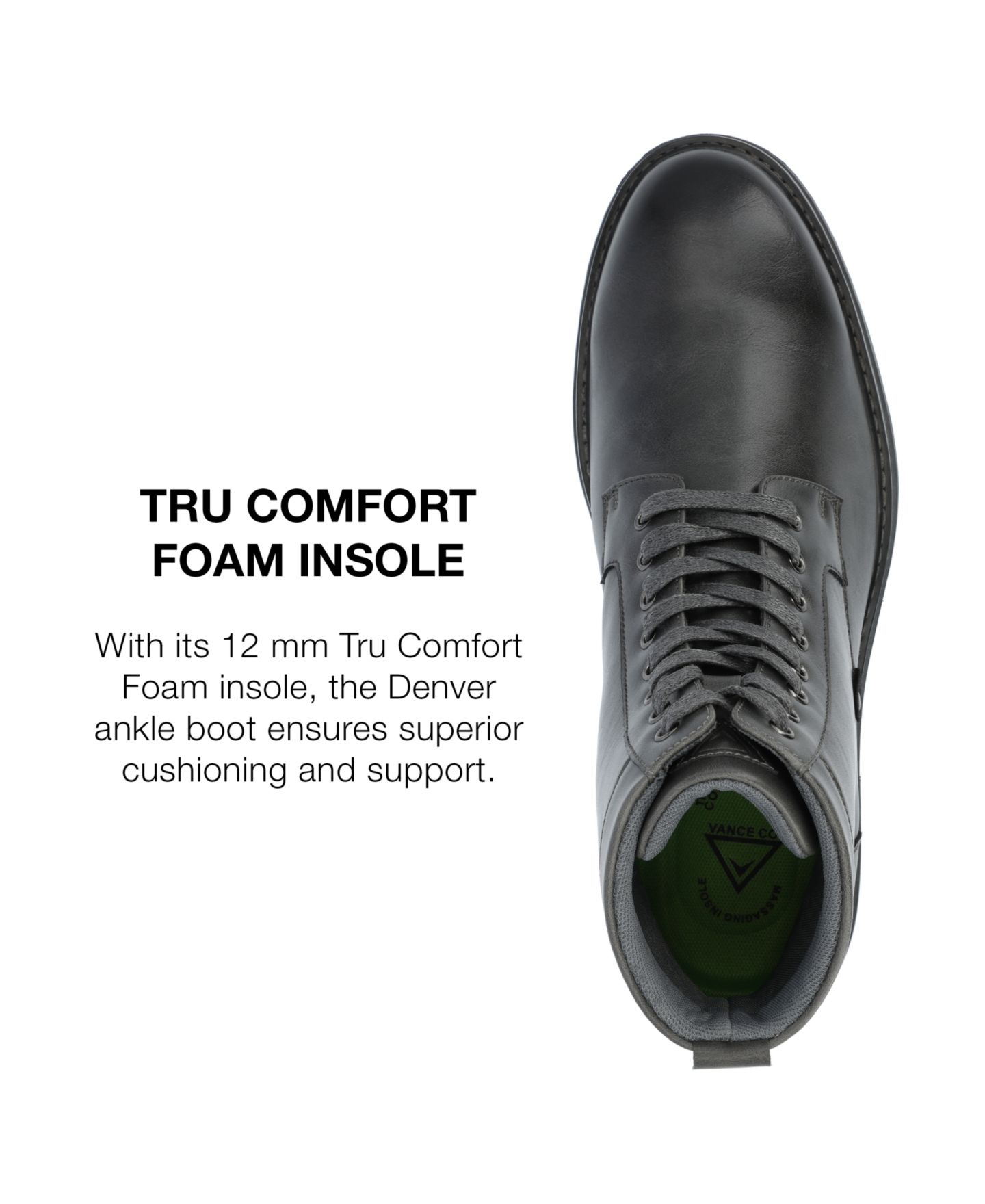 Мужские ботинки Vance Co. Denver Tru Comfort Foam Plain Toe Lace-Up Ankle, цвет: Угольный — фото 6