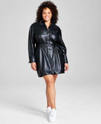 And Now This Trendy Plus Size Faux-Leather Shirt Dress - Macy's