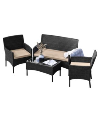 4-Seater Outdoor Wicker Patio Conversation Set - 4 Piece Set