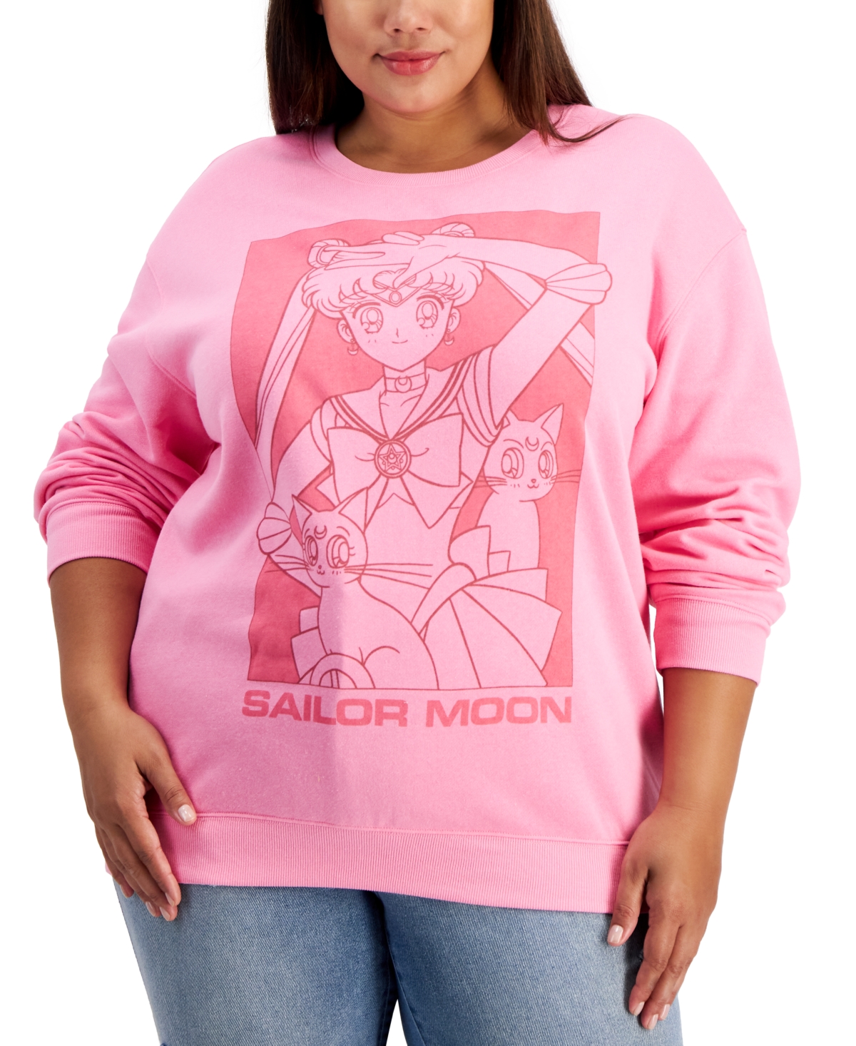 Trendy Plus Size Sailor Moon Graphic Sweatshirt - Sachet Pink