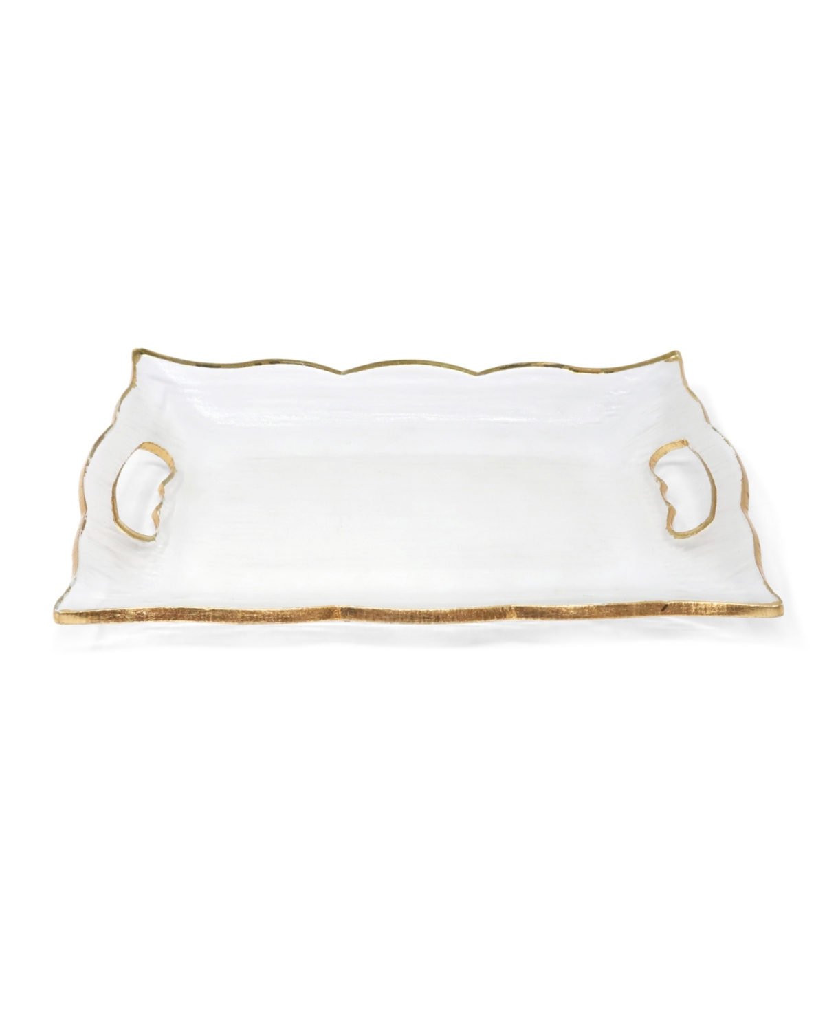 Rectangular Glass Tray with Handles and Gold-Tone Rim, 13.75" - Gold