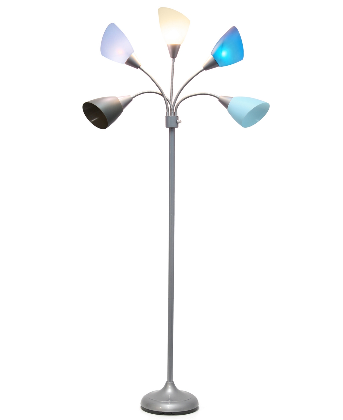 All The Rages Simple Designs 5 Light Adjustable Gooseneck Floor Lamp With Shades In Silver,blue,white