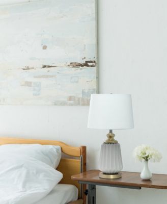 25" Classic Fluted Ceramic and Metal Table Lamp with White Fabric Shade for Bedside Desk Foyer End table Dresser Dining Room