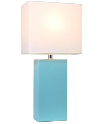 Lalia Home Lexington 21" Leather Base Modern Home D&eacute;cor Bedside Table Lamp with White Rectangular Fabric Shade