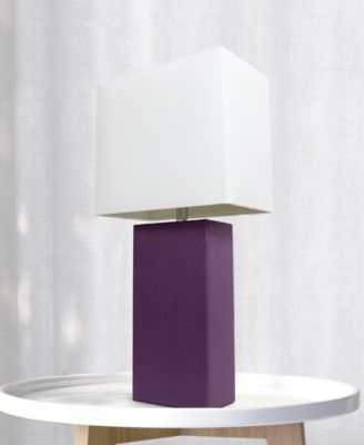 Lalia Home Lexington 21" Leather Base Modern Home D&eacute;cor Bedside Table Lamp with White Rectangular Fabric Shade