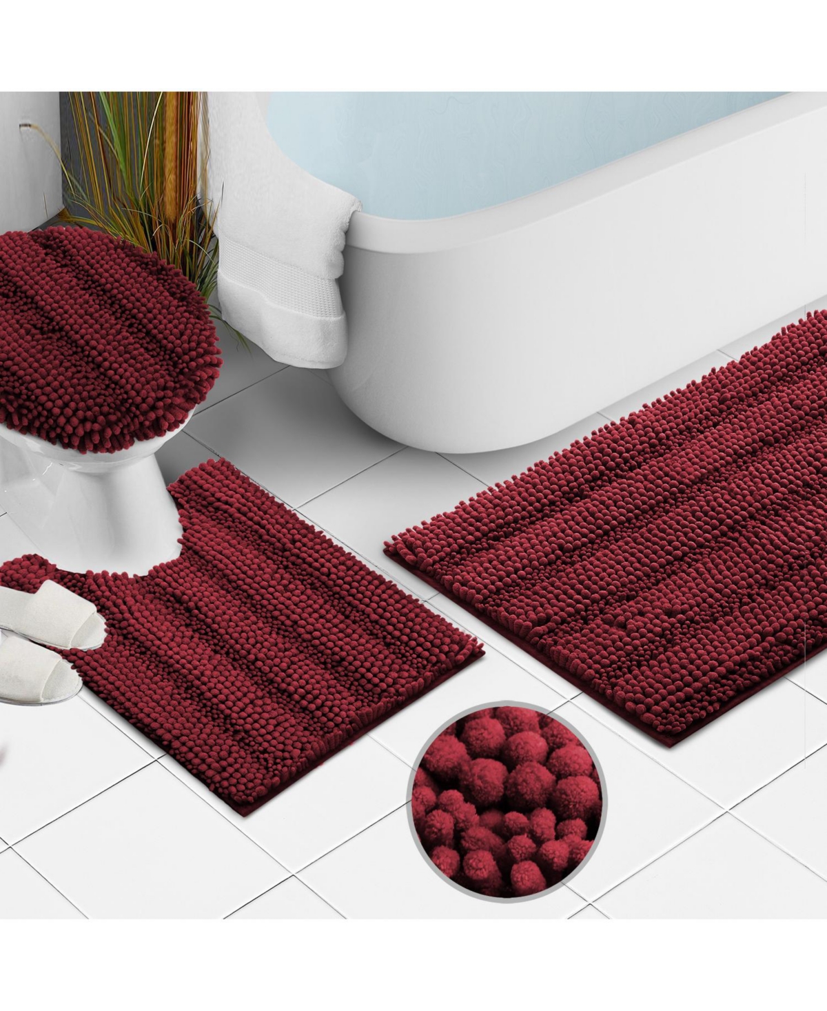 Ultra Soft Non Slip Chenille Bath Rug - Large + Contour + Seat Cover