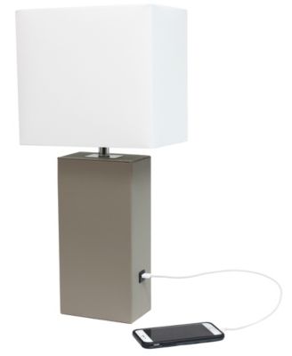 Lalia Home Lexington 21" Leather Base Modern Home D&eacute;cor Bedside Table Lamp with USB Charging Port 