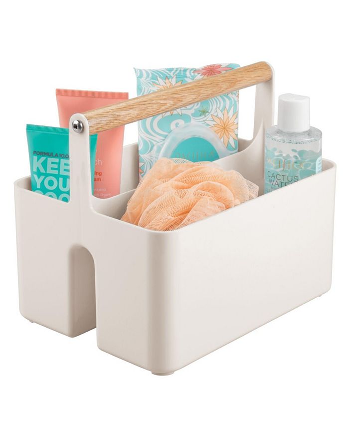mDesign Una Plastic Divided Shower Caddy Organizer with Bamboo Handle