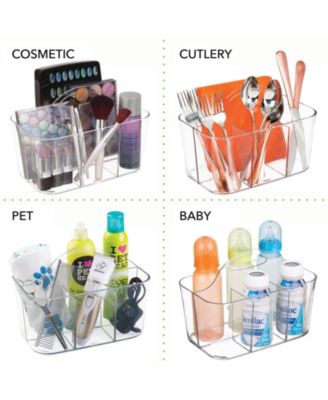 Small Plastic Divided Cosmetic Storage Organizer Caddy Tote Bin - Clear, USA Made