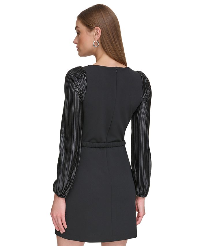 DKNY Women's Pleated-Sleeve Belted Scuba Crepe Dress - Macy's