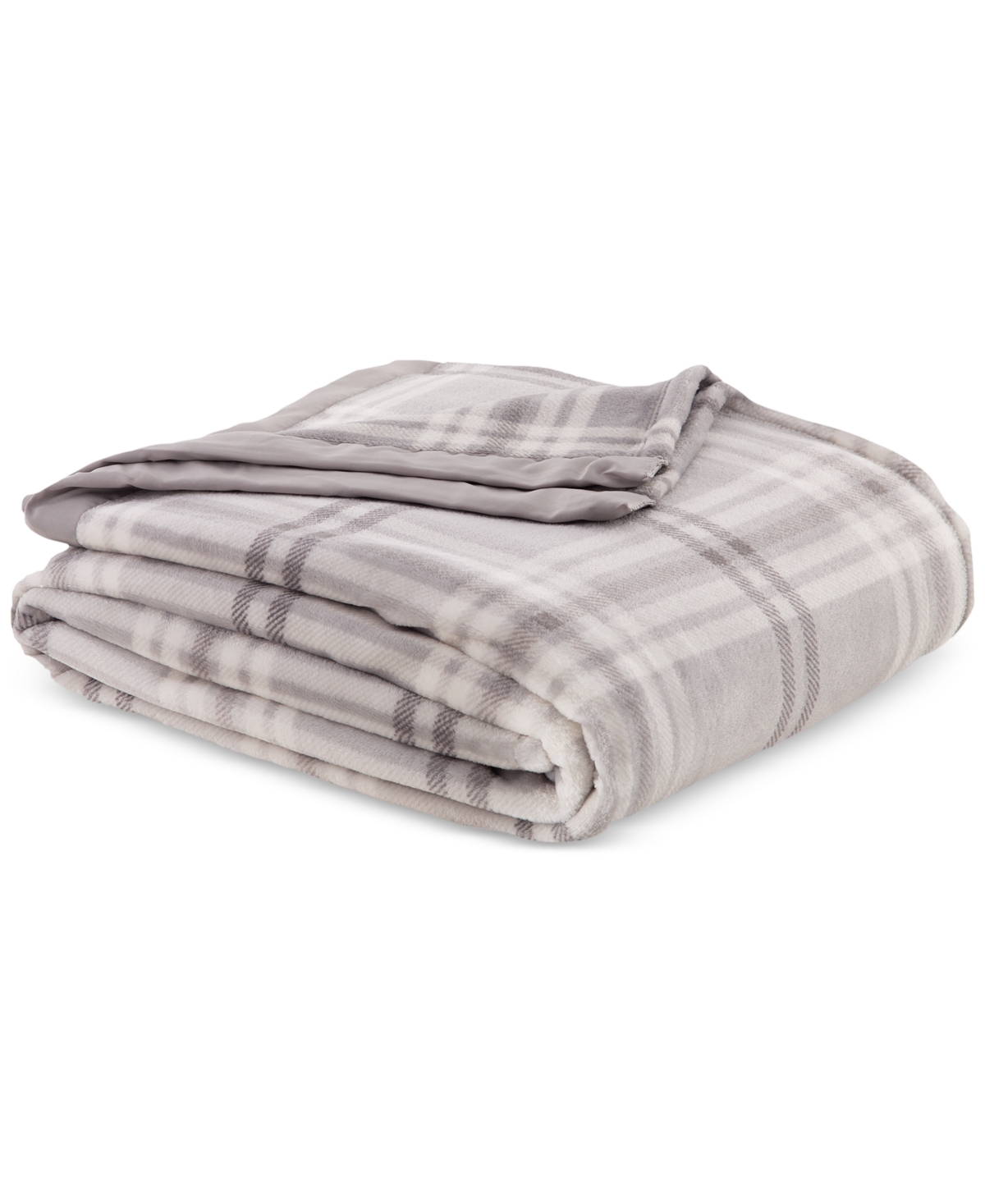 Berkshire Classic Velvety Plush Blanket, Twin, Created For Macy's In Grey Plaid