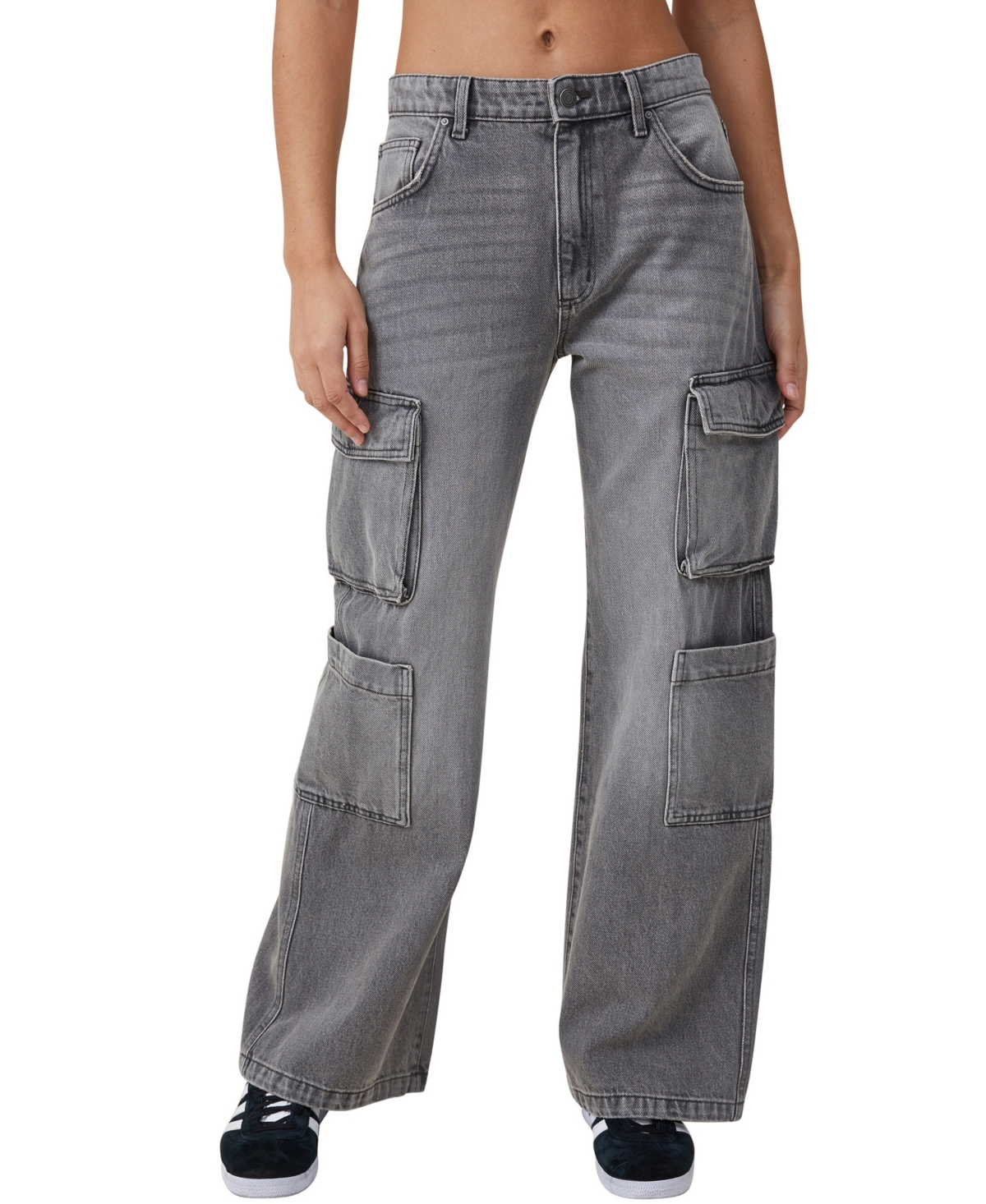 Women's Cargo Wide Leg Jeans - Shadow Gray