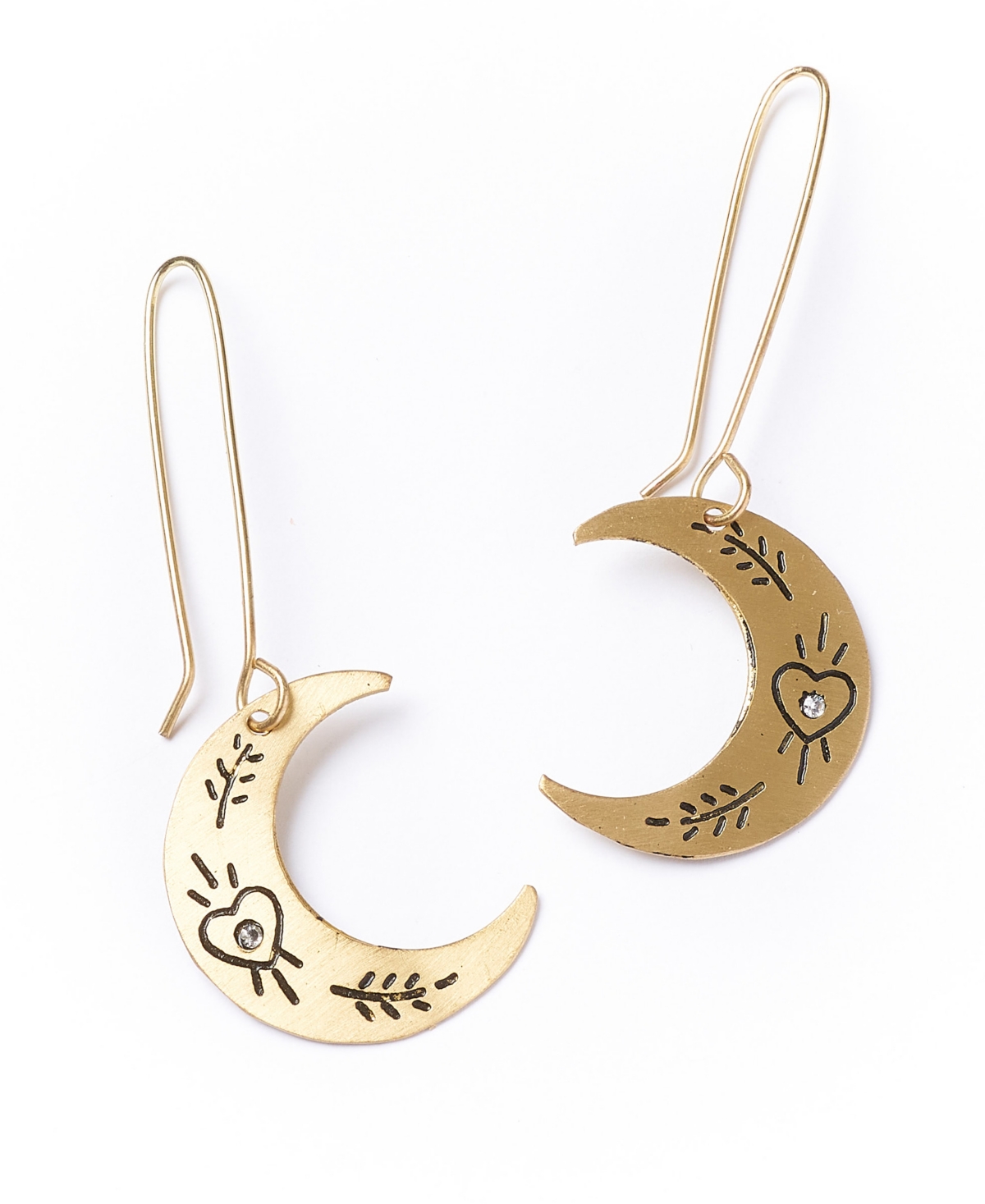 Matr Boomie Ruchi Crescent Moon Gold Dangle Earrings In Brass
