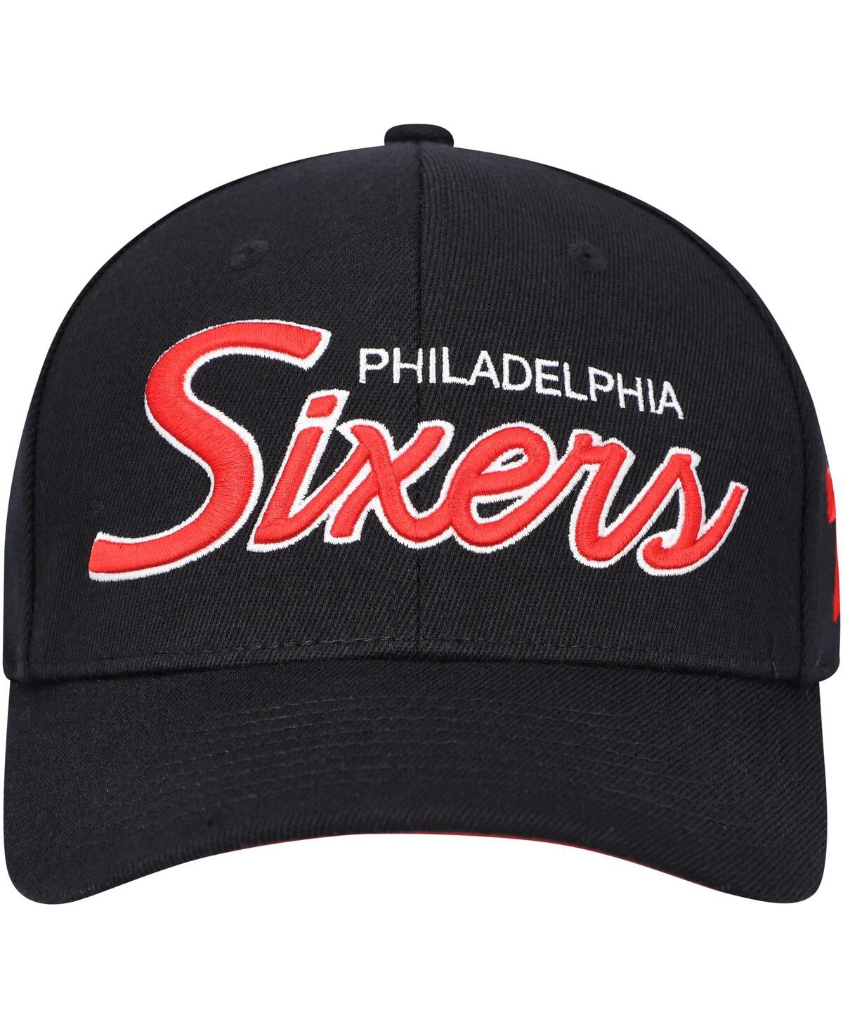 Mitchell & Ness Men's  Black Philadelphia 76ers Mvp Team Script 2.0 Stretch-snapback Hat In Black