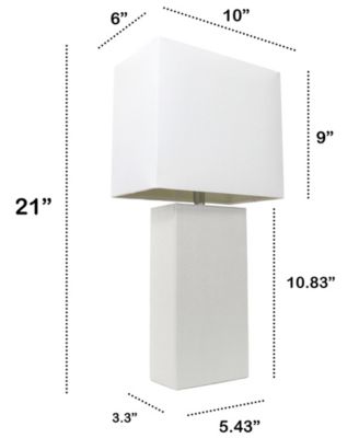 Lalia Home Lexington 21" Leather Base Modern Home D&eacute;cor Bedside Table Lamp with White Rectangular Fabric Shade