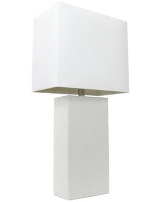 Lalia Home Lexington 21" Leather Base Modern Home D&eacute;cor Bedside Table Lamp with White Rectangular Fabric Shade
