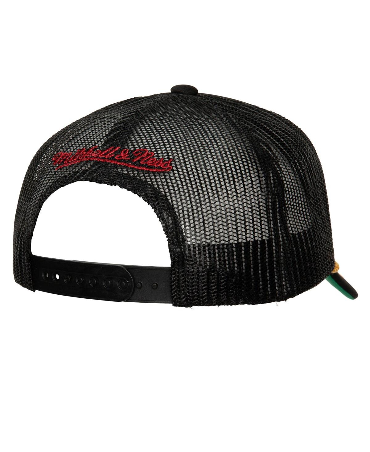 Mitchell & Ness Men's  Black Chicago Bulls Hardwood Classics Gold Leaf Mesh Trucker Snapback Hat In Black