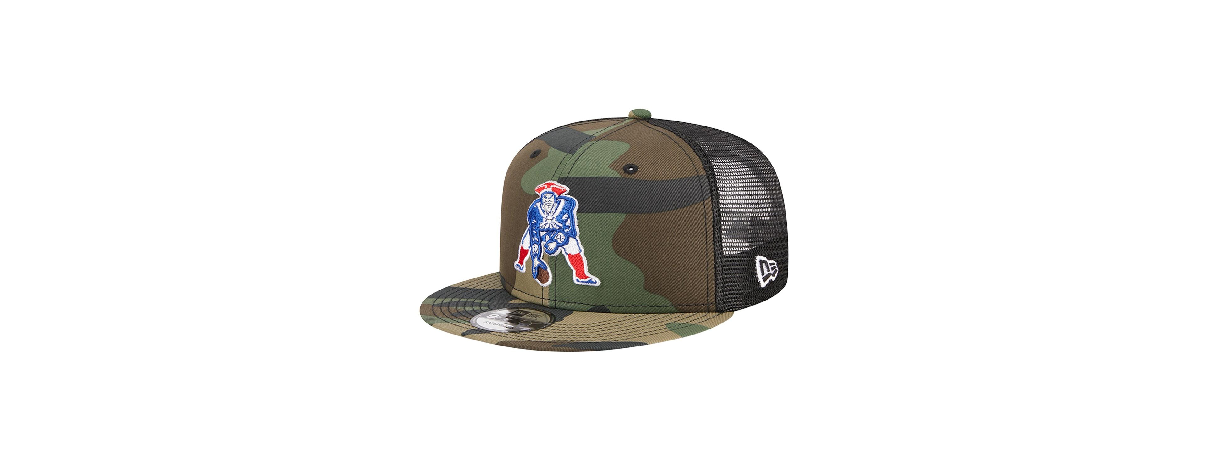 Men's New Era Camo New England Patriots Throwback Main Trucker 9FIFTY Snapback Hat