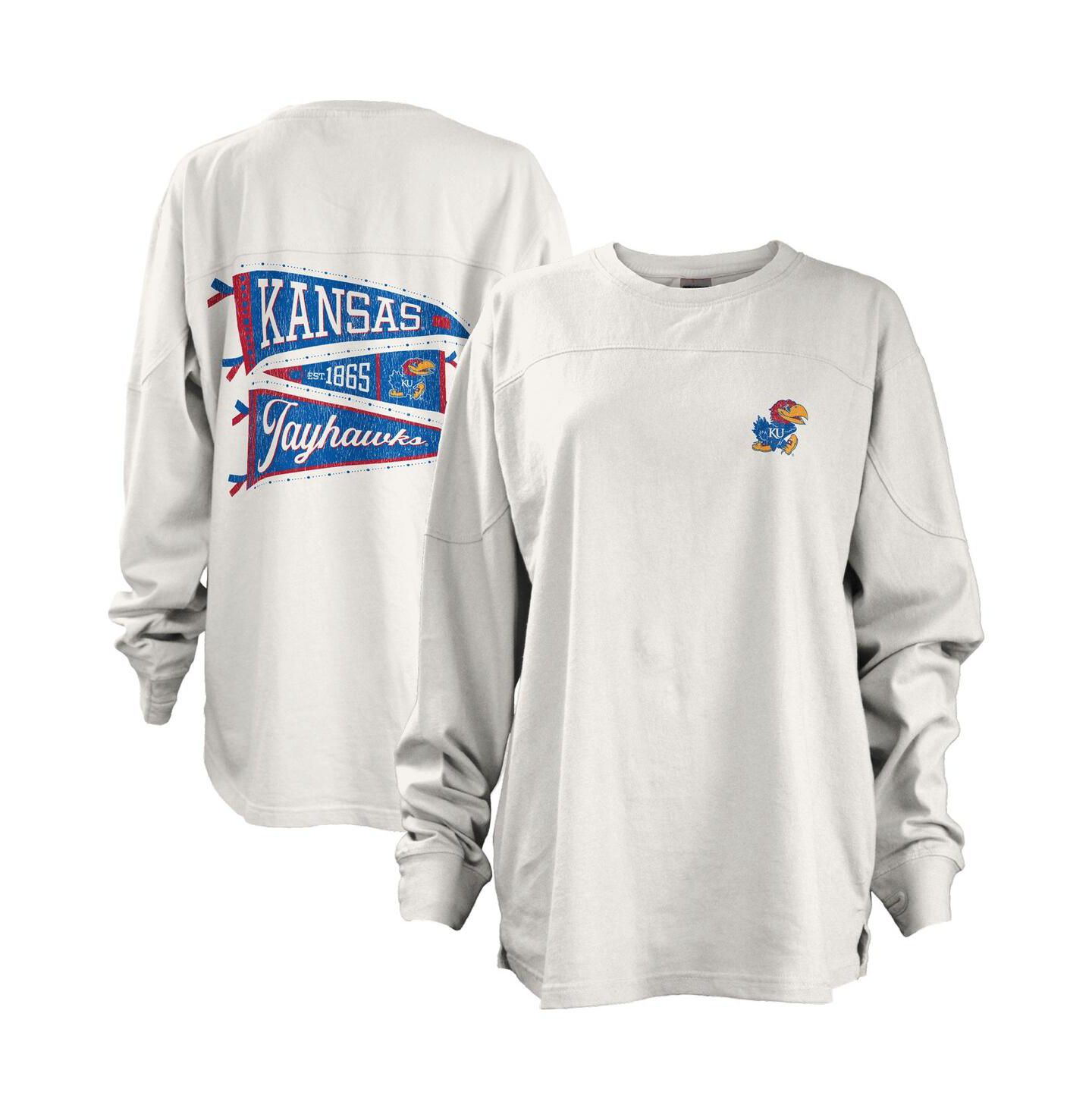 Женская футболка Pressbox White Kansas Jayhawks Pennant Stack Oversized Long Sleeve — фото 1