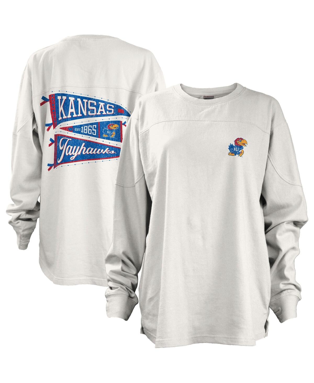 Pressbox Women's  White Kansas Jayhawks Pennant Stack Oversized Long Sleeve T-shirt