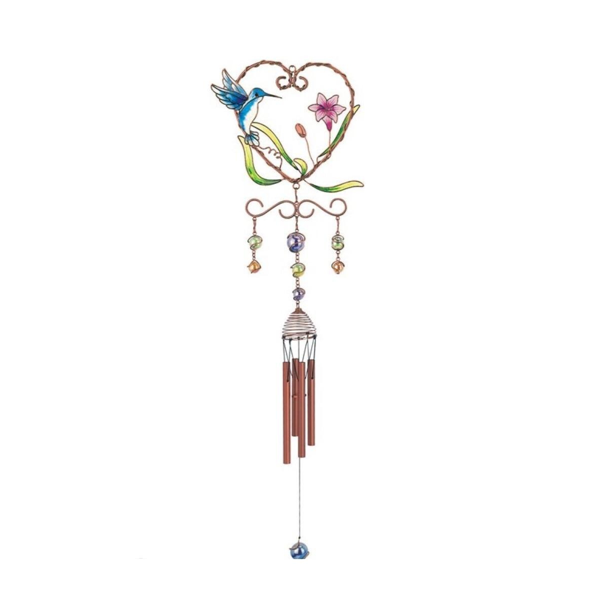 33" Long Blue Hummingbird with Flower Heart Shaped Wind Chime Home Decor Perfect Gift for House Warming, Holidays and Birthdays - Multi