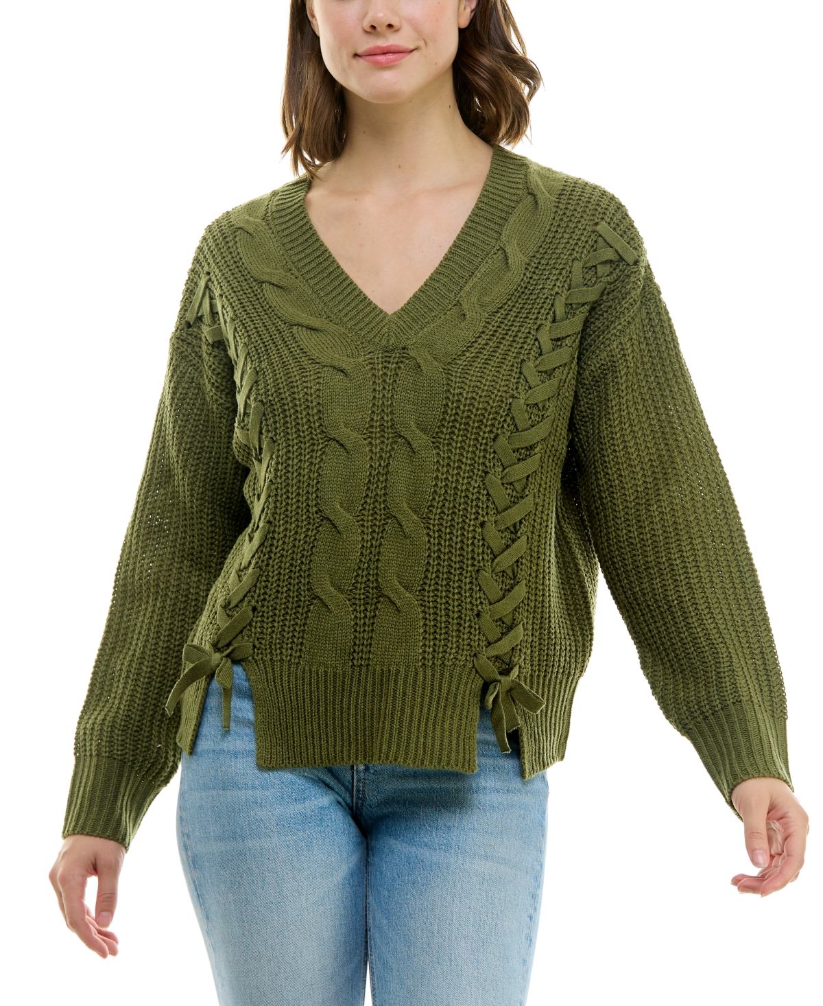 Juniors' Lace Up Sweater - Cypress