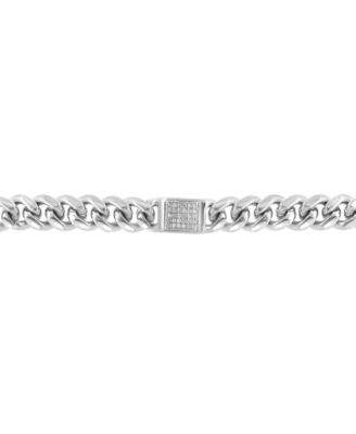EFFY&reg; Men's White Topaz Pav&eacute; Curb Link Bracelet (1/3 ct. t.w.) in Sterling Silver