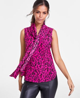 Bar III Womens Printed Tie Neck Top main image 0