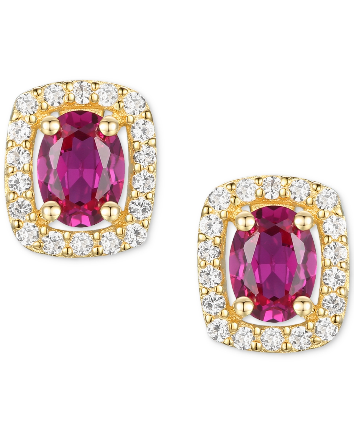 Lab-Grown Sapphire (3/8 ct. t.w.) & Lab-Grown White Sapphire (1/8 ct. t.w.) Oval Halo Stud Earrings in Sterling Silver (Also in Additional Gemstones)