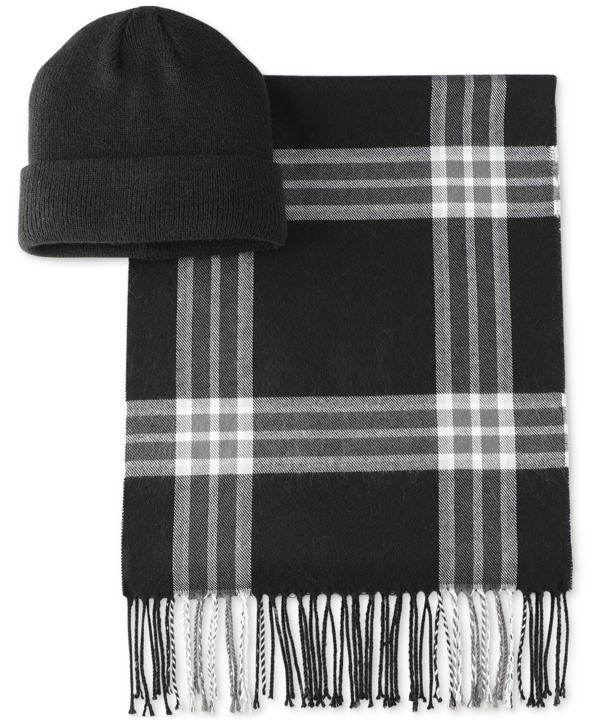 Men's Beanie & Scarf Set, Created for Macy's - Black/grey