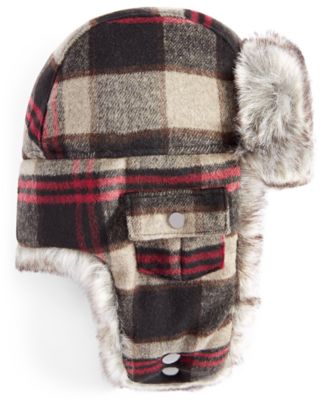 Scala - Men's Plaid Trapper Hat with Faux-Fur Lining & Trim