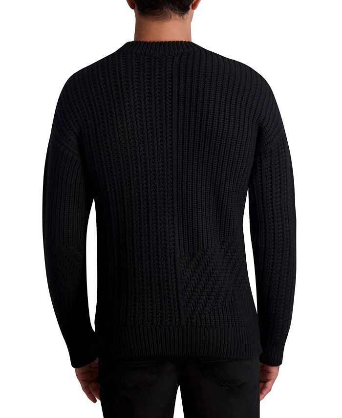 KARL LAGERFELD PARIS Men's Wool Mixed-Stitch Zip-Pocket Sweater - Macy's