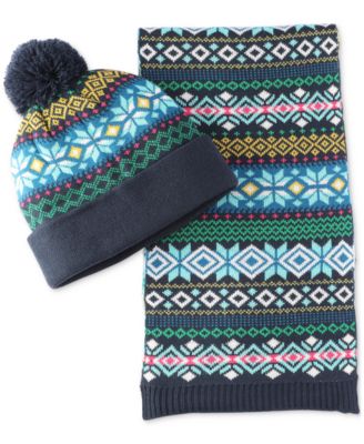 Club Room - Men's Fair Isle Knit Scarf & Beanie Set