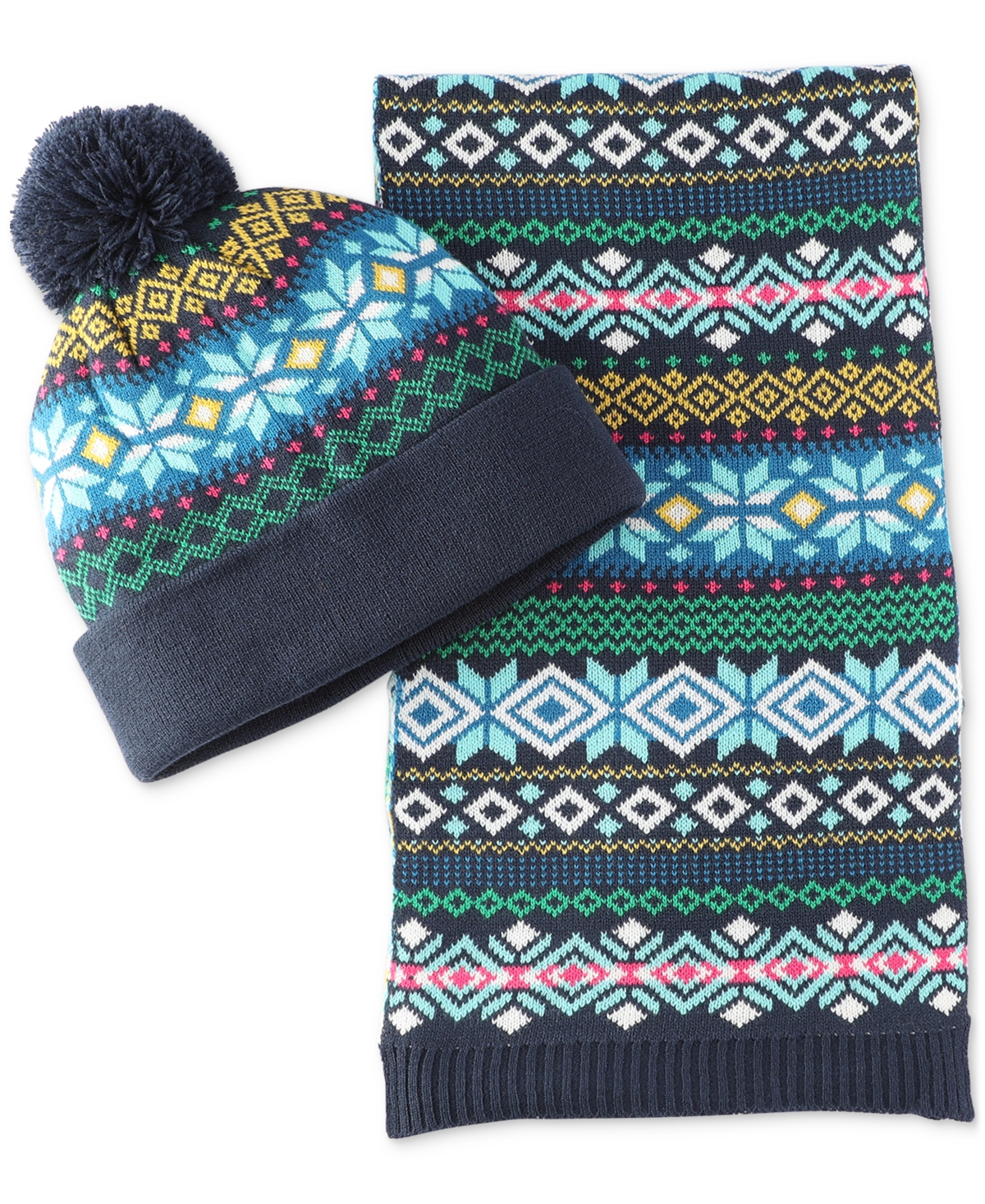 Club Room Men's Fair Isle Knit Scarf & Beanie Set, Created For Macy's In Navy,yellow