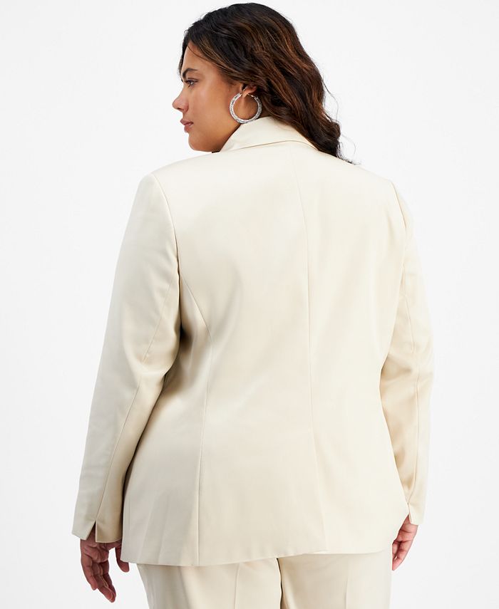 Bar III Plus Size One-Button Long-Sleeve Satin Jacket, Created for Macy ...