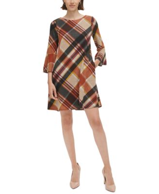 Jessica Howard Women's Plaid-Print Bell-Sleeve Dress Macy's