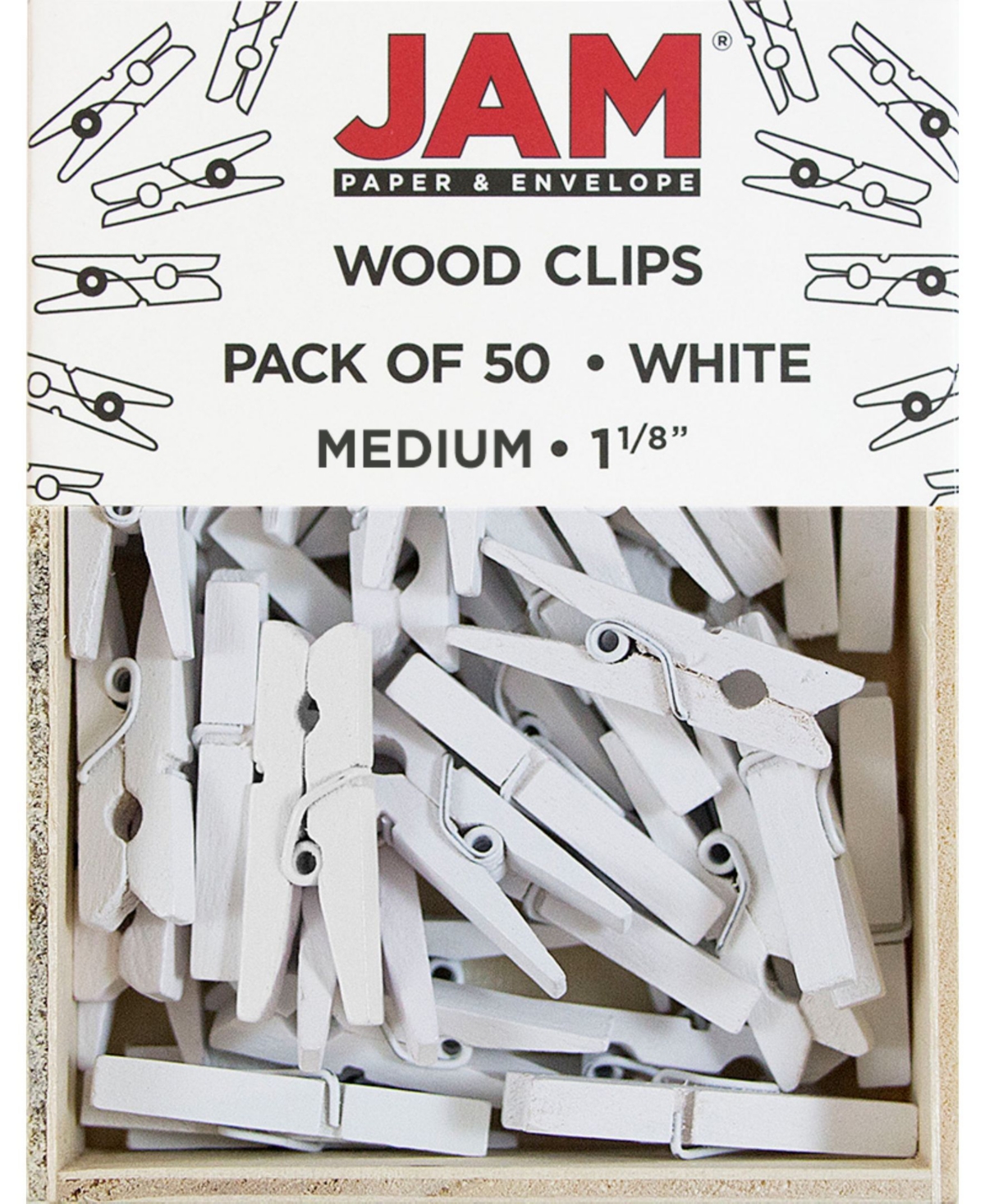 Jam Paper Wood Clip Clothespins In White