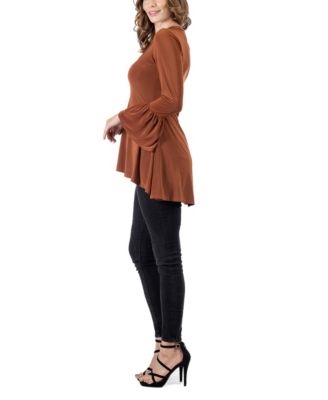 Women's Long Bell Sleeve High Low Tunic Top