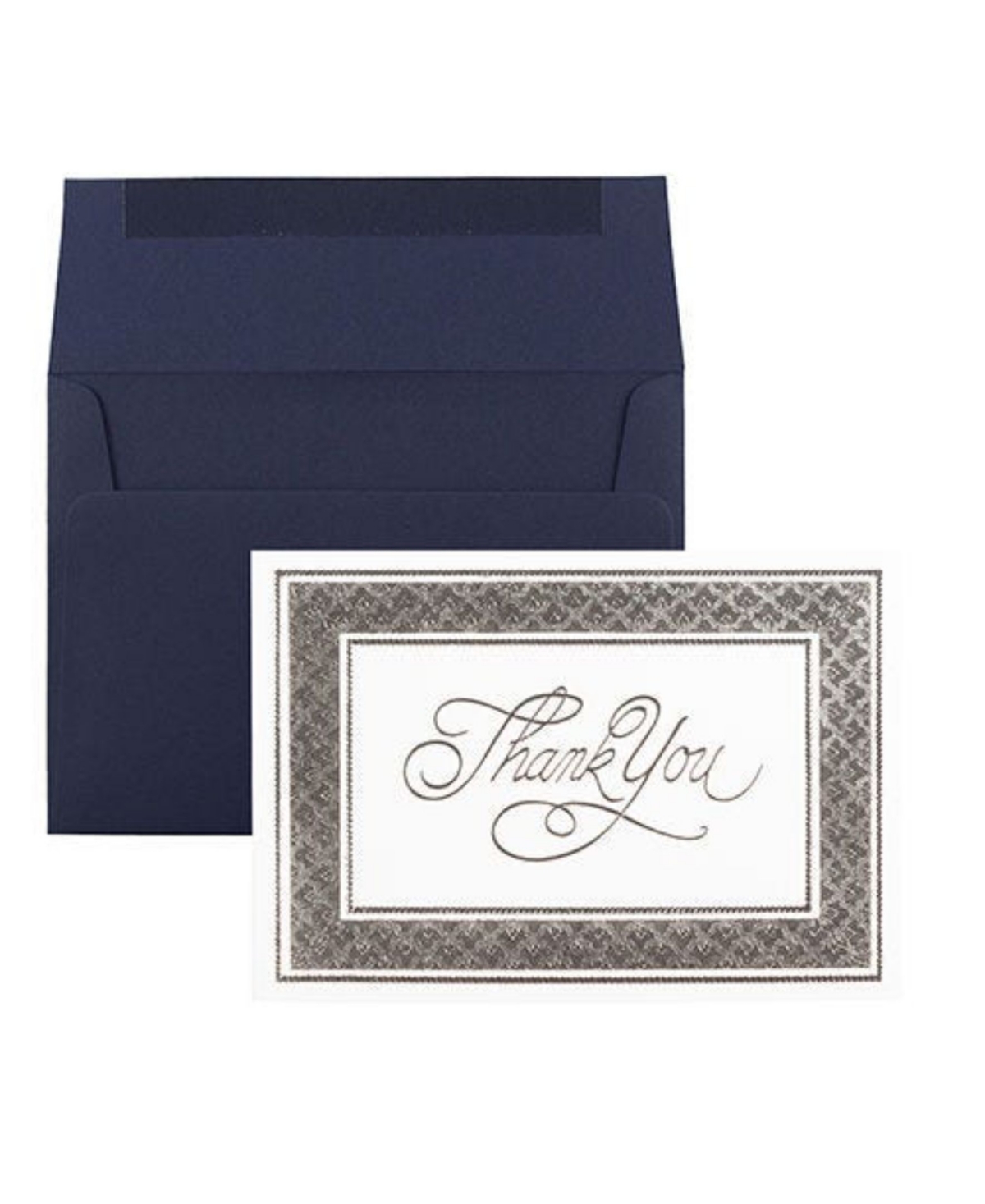 Thank You Card Sets- 25 Cards and Envelopes - Silver Border Cards with Navy Envelopes