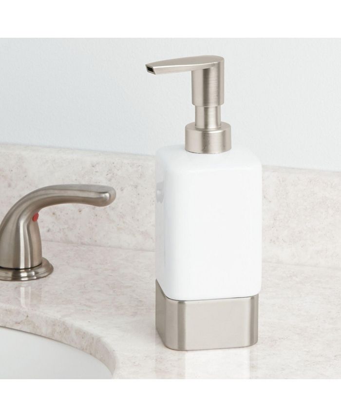 mDesign Square Ceramic Bathroom Soap Dispenser 2 Pack White/Matte
