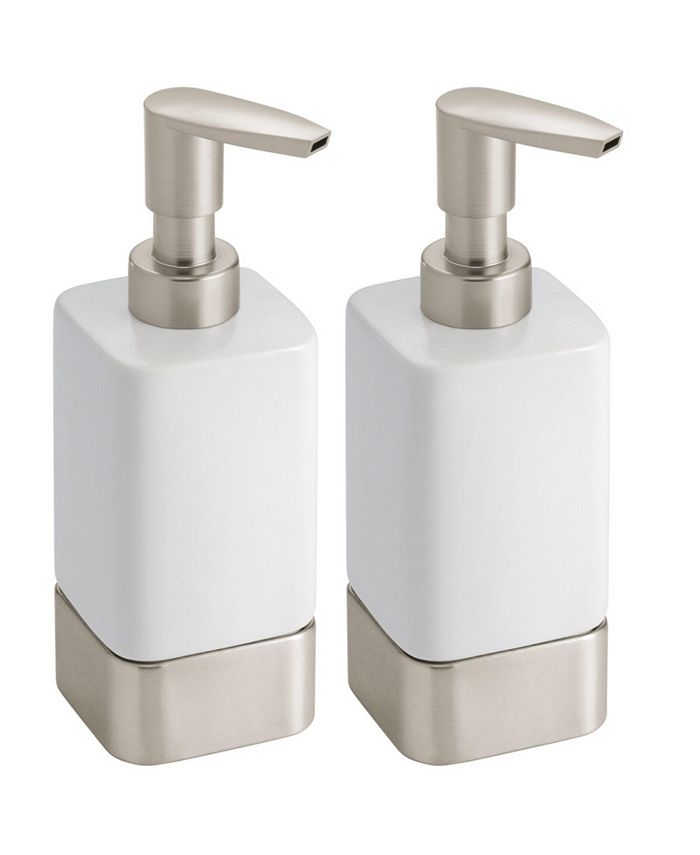 mDesign Square Ceramic Bathroom Soap Dispenser 2 Pack White/Matte