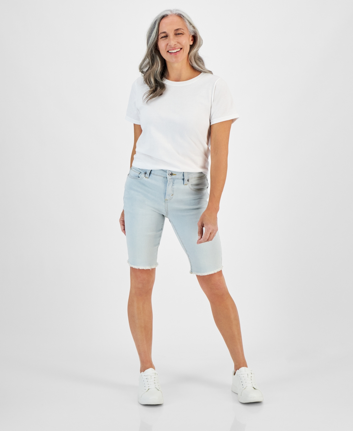 Petite Raw-Edge Denim Bermuda Shorts, Created for Macy's - Paige Emb