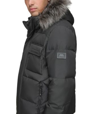 Men's Nisko Short Channel Quilted Puffer Jacket with Faux Fur Hood