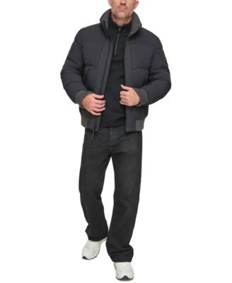 Men's Sideling Stretch Crinkle Down Color Block Bomber Jacket